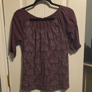 Anthropologie TINY Purple With Silver Floral Print Top